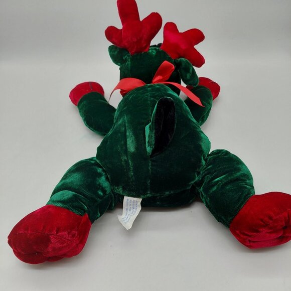MTY International Reindeer Plush Velvet Green Red Christmas Stuffed Animal 14" - Picture 5 of 11